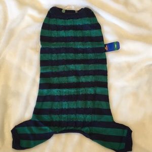 Blue and Green Striped Cable Knit Dog Sweater L